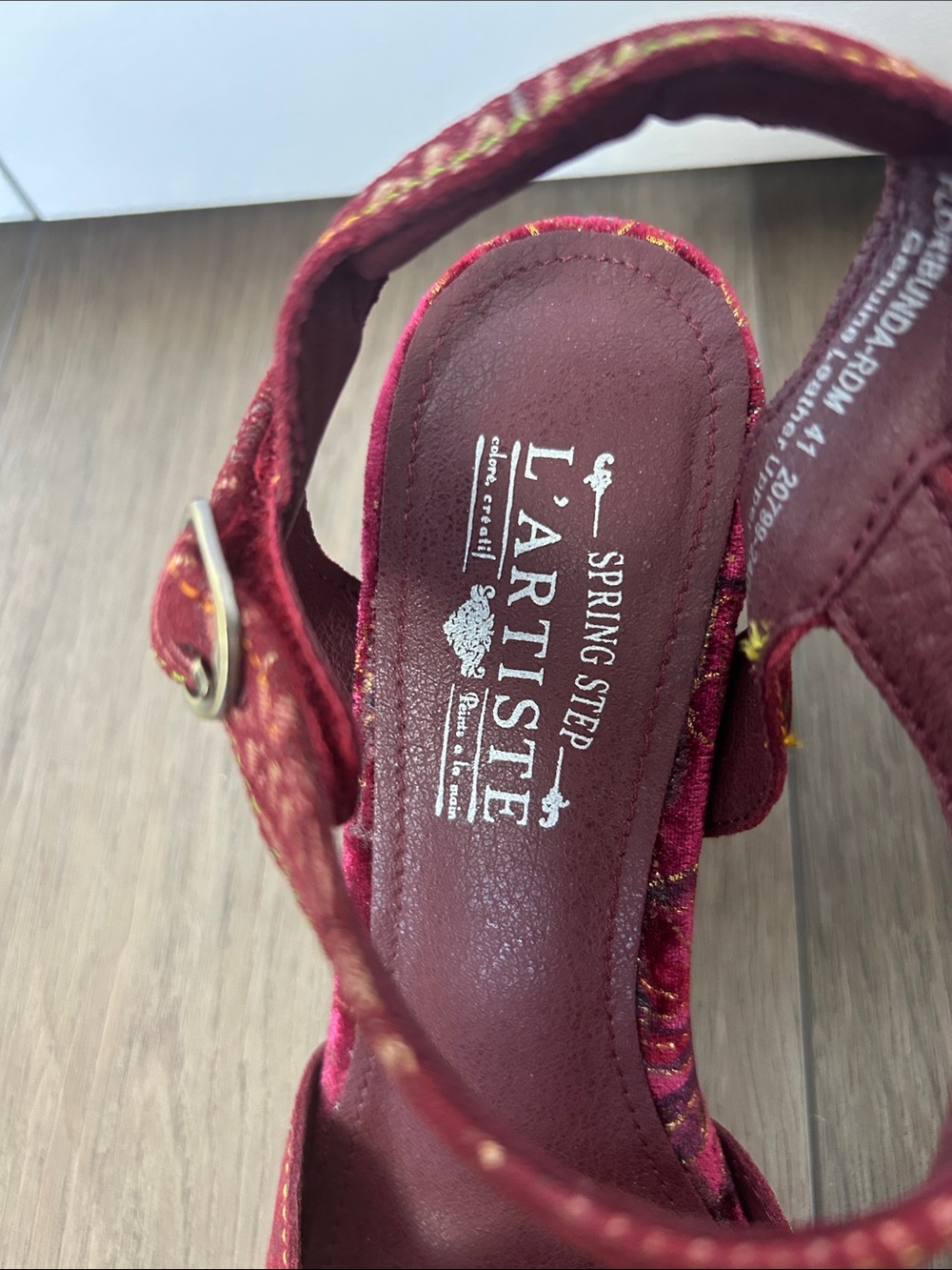 L'ATISTE Burgundy Floral Velvet Ankle-Strap Heels - Picture 3 of 11